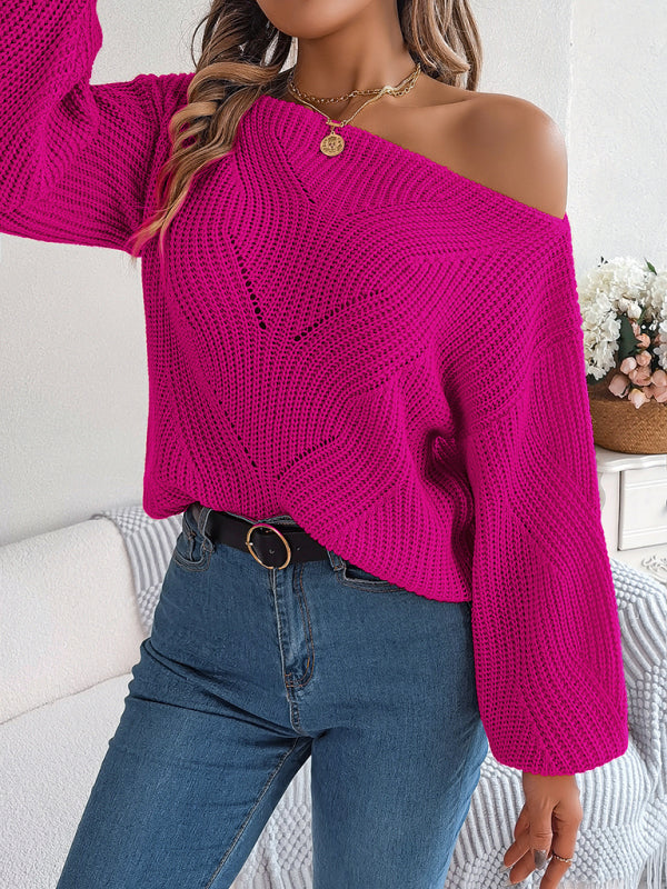 Sweaters- Timeless Boatneck Knit Sweater for Fall- - Pekosa Women Clothing