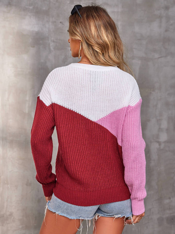 Sweaters- Warmth in Blocks Cozy Color Block Knit Sweater Jumper- - Pekosa Women Clothing