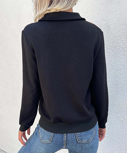 Sweaters- Women's Tan Plaid Sweatshirt: Fall/Winter Long Sleeves Sweater- - Pekosa Women Clothing