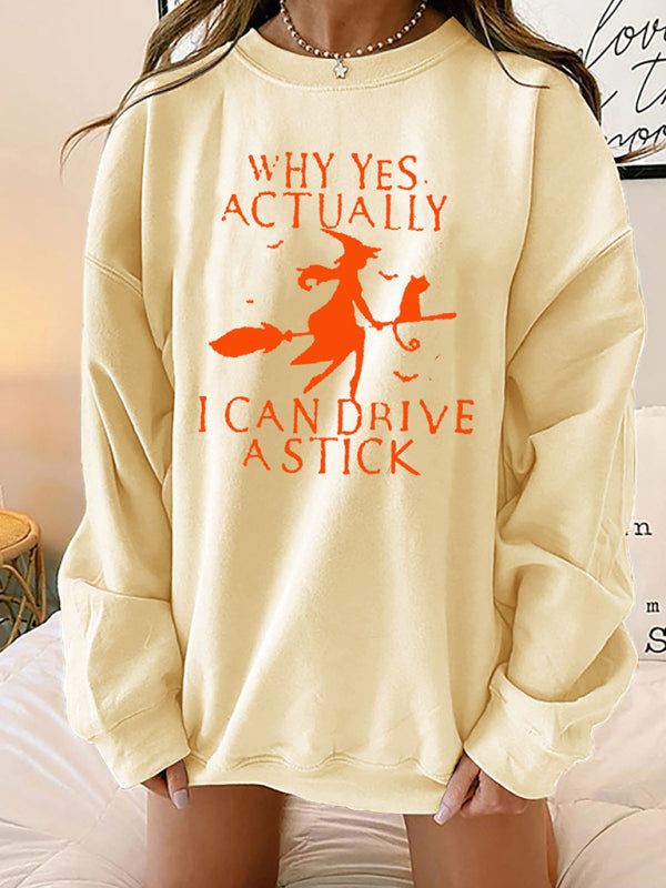 Sweatershirts- Spooktacular Witch Sweatshirt - Pullover for Halloween- khaki- Pekosa Women Clothing