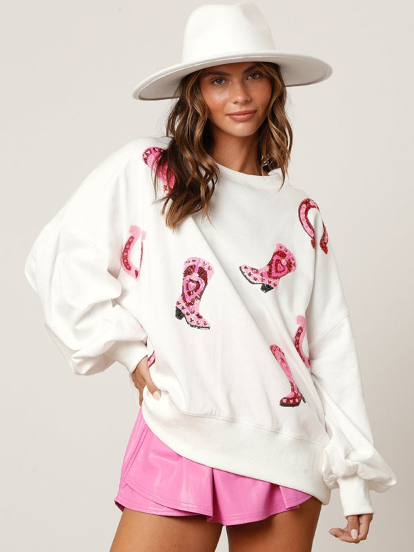 Sweatshirts- Girls' Pink Festive Color-Block Sparkle Sweatshirt- - Pekosa Women Clothing