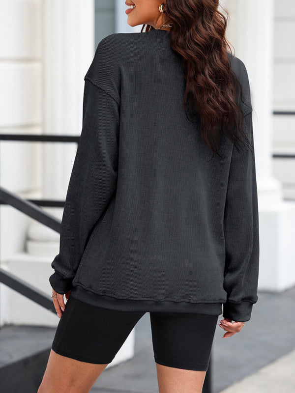 Sweatshirts- Loose Pullover Crewneck Sweatshirt for a Relaxed Look- - Pekosa Women Clothing