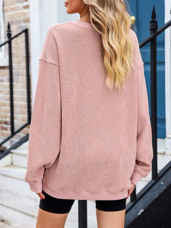 Sweatshirts- Loose Pullover Crewneck Sweatshirt for a Relaxed Look- - Pekosa Women Clothing