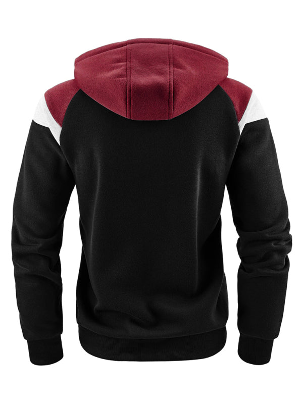 Sweatshirts- Men's Urban Color Block Zip-Up Hooded Sweatshirt- - Pekosa Women Clothing
