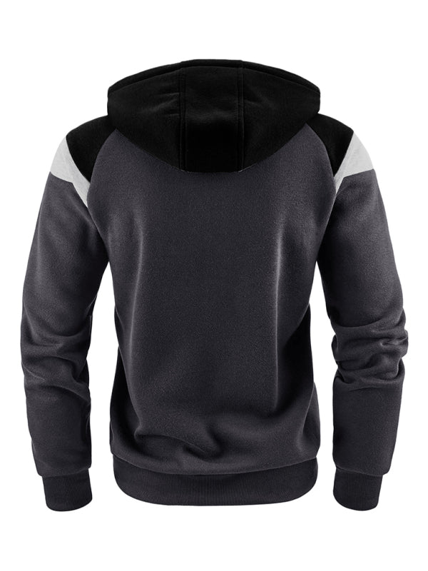 Sweatshirts- Men's Urban Color Block Zip-Up Hooded Sweatshirt- - Pekosa Women Clothing