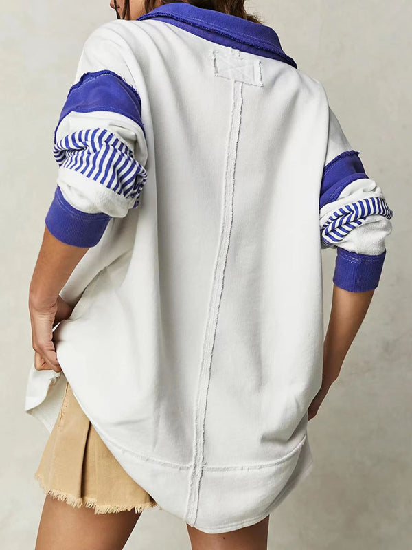 Sweatshirts- Oversized Patchwork Sweatshirt for Sporty Days- - Pekosa Women Clothing