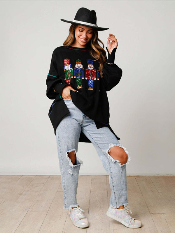 Sweatshirts- Sequined Xmas Pullover for Thanksgiving - Oversized Sweatshirt- - Pekosa Women Clothing