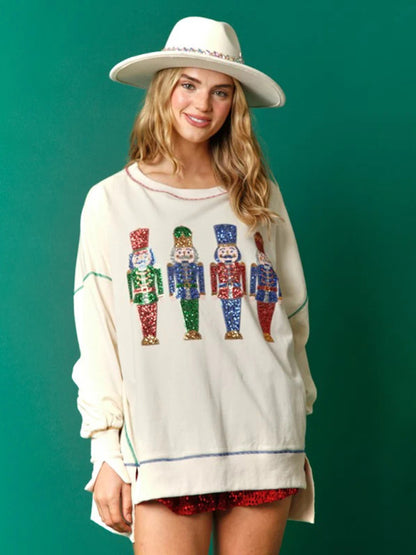 Sweatshirts- Sequined Xmas Pullover for Thanksgiving - Oversized Sweatshirt- - Pekosa Women Clothing