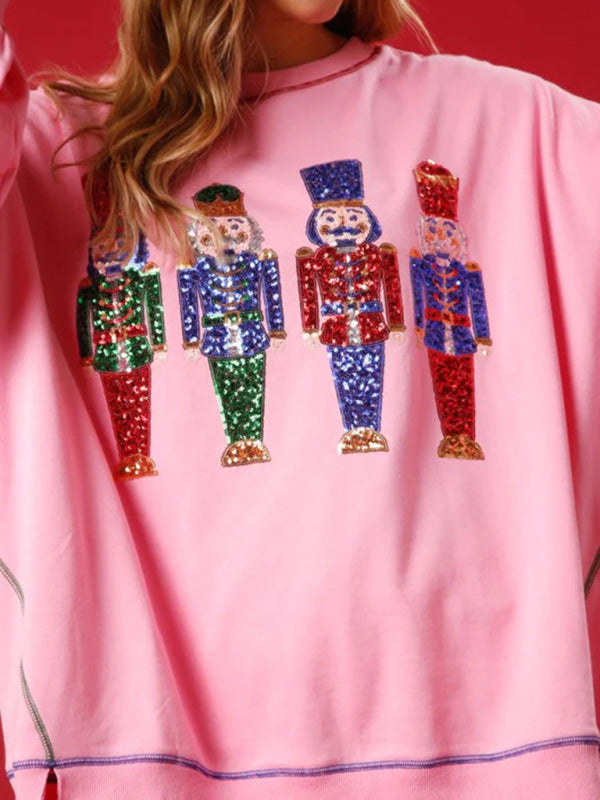 Sweatshirts- Sequined Xmas Pullover for Thanksgiving - Oversized Sweatshirt- - Pekosa Women Clothing