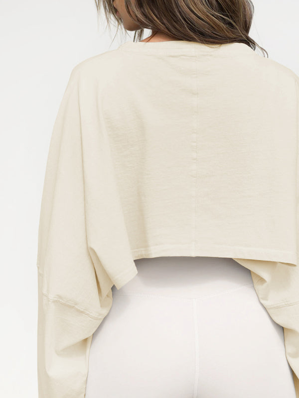 Sweatshirts- Sport Casual Oversized Crop Sweatshirt- - Pekosa Women Clothing