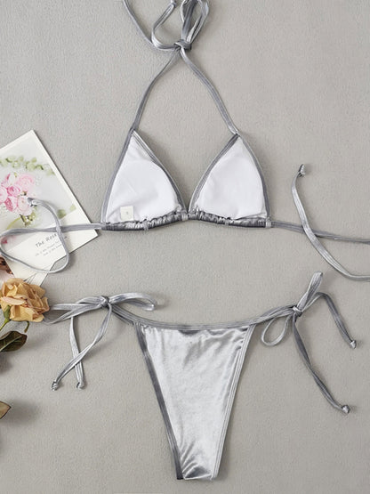 Swimsuits- Velvet Waves Beach 2-Piece Gold Bikini Set with Wireless Bra- - Pekosa Women Clothing