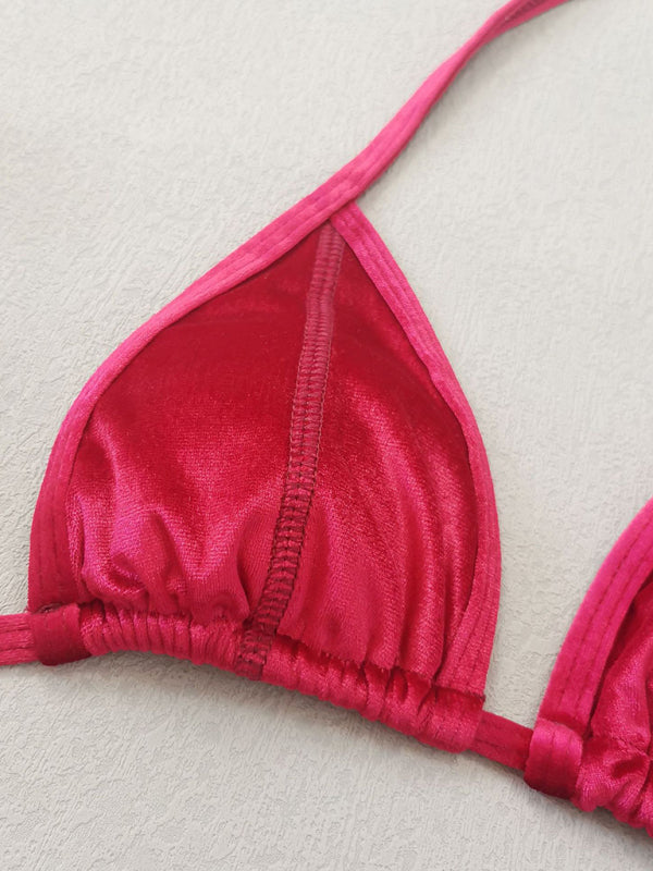 Swimsuits- Velvet Waves Beach 2-Piece Gold Bikini Set with Wireless Bra- - Pekosa Women Clothing