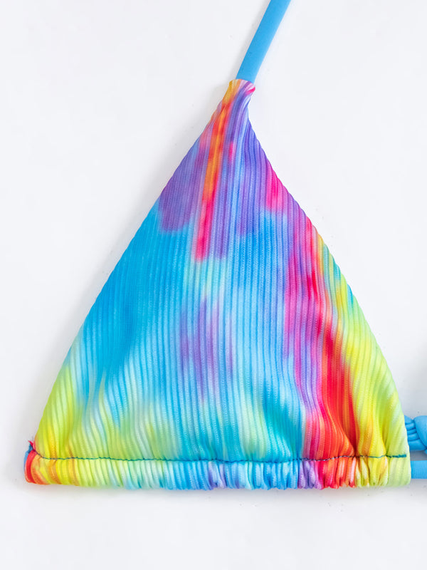Swimwear- 2 Piece Gradient Rainbow Swimwear - Wireless Halter Bra & Bikini Bottoms- - Pekosa Women Clothing