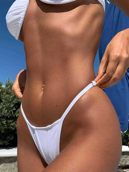 Swimwear- Adjustable 2 Piece Swimwear | Bandeau Halter Bra & High Cut Ruched Bikini- - Pekosa Women Clothing