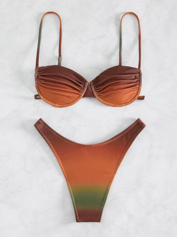 Swimwear- Brazilian Gradient Print Underwire Bra 2-Piece Bikini Swimsuit- - Pekosa Women Clothing