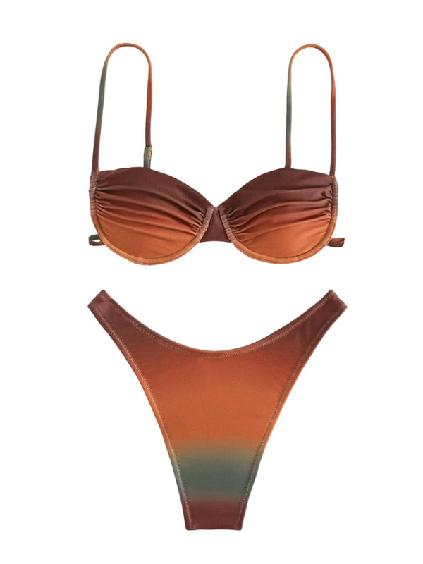 Swimwear- Brazilian Gradient Print Underwire Bra 2-Piece Bikini Swimsuit- - Pekosa Women Clothing