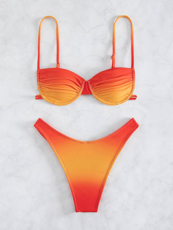 Swimwear- Brazilian Gradient Print Underwire Bra 2-Piece Bikini Swimsuit- - Pekosa Women Clothing