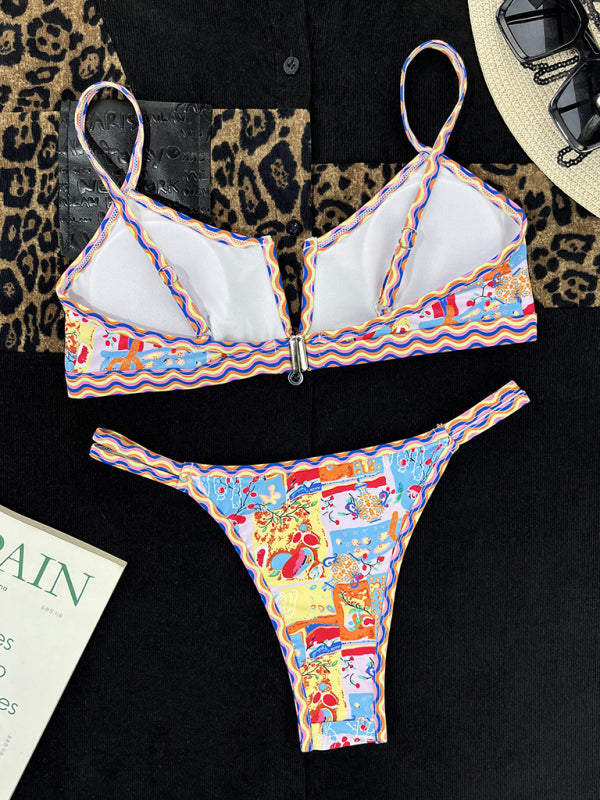 Swimwear- Colorful Print String Bikini Swimwear - 2 Piece High-Cut Thong & Bra- - Pekosa Women Clothing