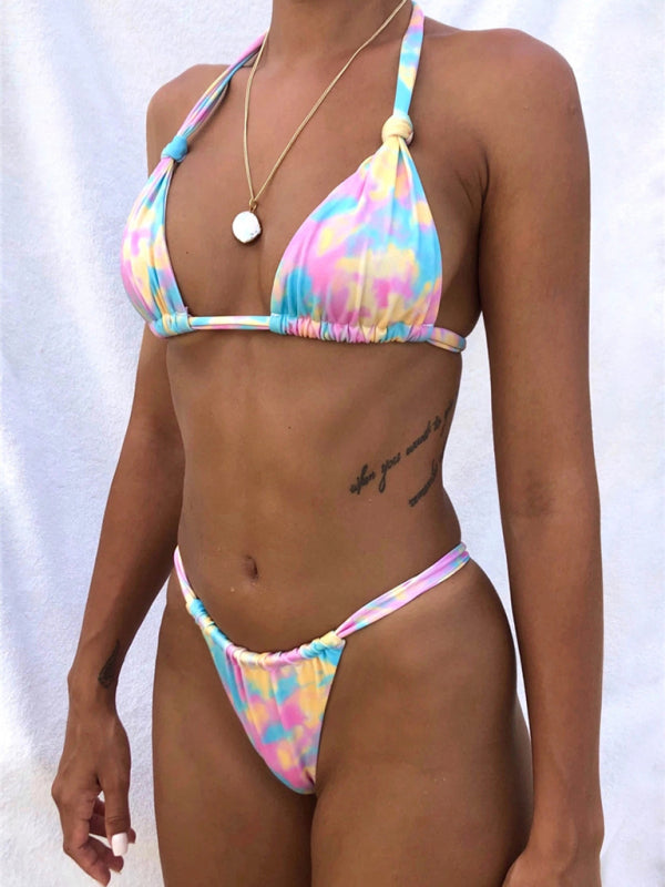 Swimwear- Multicolor 2-Piece Bathing Suit - Triangle Bra & High-Cut Bikini- - Pekosa Women Fashion