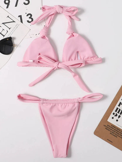 Swimwear- Multicolor 2-Piece Bathing Suit - Triangle Bra & High-Cut Bikini- - Pekosa Women Fashion