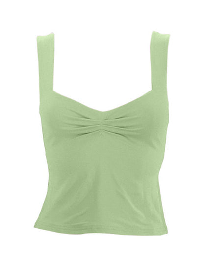 Tank Tops- High Slit Gathered Front Tank Top- - Pekosa Women Clothing