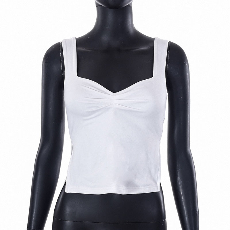 Tank Tops- High Slit Gathered Front Tank Top- - Pekosa Women Clothing