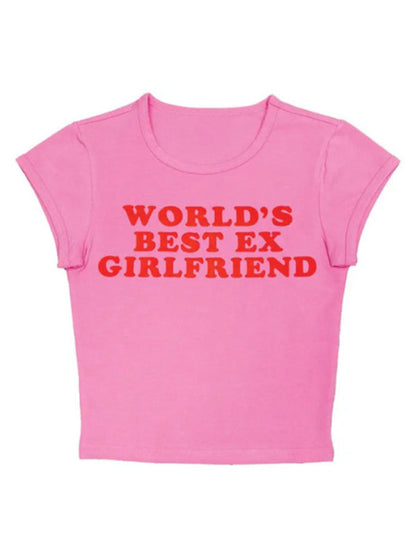 Tees- Cherry Letter Print Crop Tee for Women- Suit 7- Pekosa Women Fashion