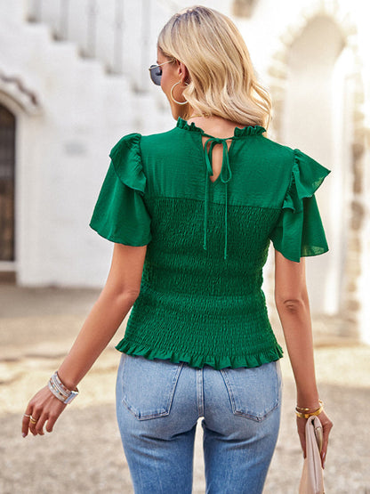 Top- Be Unstoppable in This Comfortable and Fashionable Ruffle Sleeve Blouse - Top- - Pekosa Women Clothing