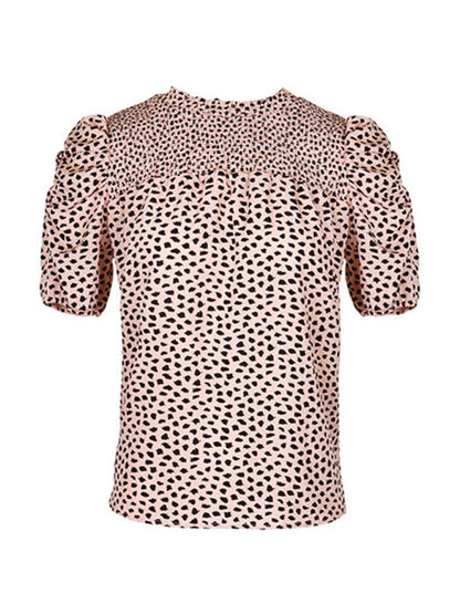 Top- Retro Style Leopard Print Smocked Blouse- - Pekosa Women Clothing