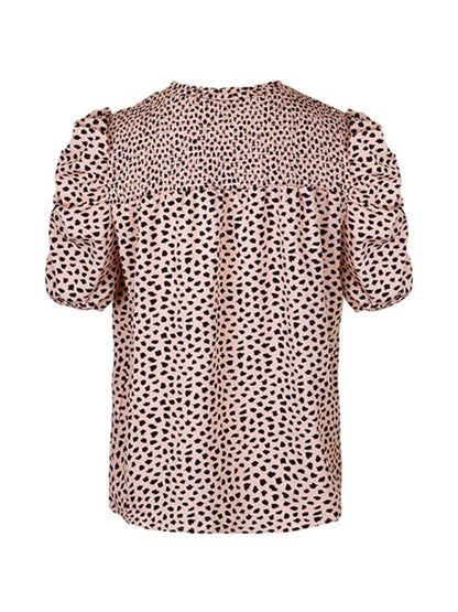 Top- Retro Style Leopard Print Smocked Blouse- - Pekosa Women Clothing