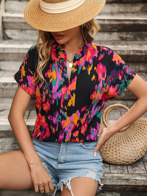 Top- Women's Floral Print T-shirt - A Perfect Casual Top for Any Occasion- - Pekosa Women Clothing