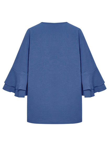 Tops- Bell Layered Butterfly Sleeves - Tiered Ruffle Sleeve Blouse- - Pekosa Women Clothing