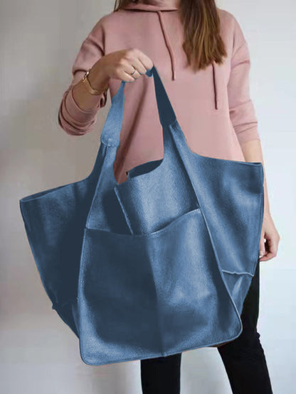 Tote Bags- Faux Leather Tote Shoulder Large Handbag- Green- Pekosa Women Clothing