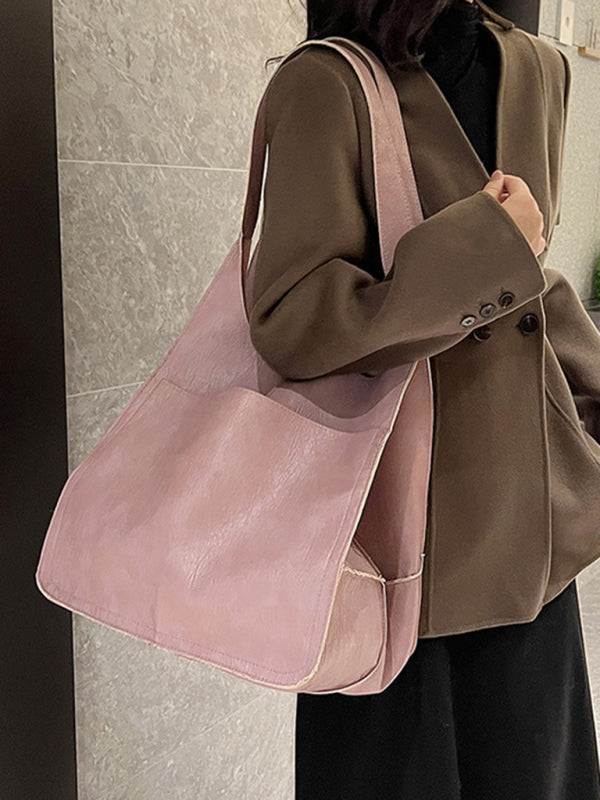Tote Bags- Faux Leather Tote Shoulder Large Handbag- - Pekosa Women Clothing