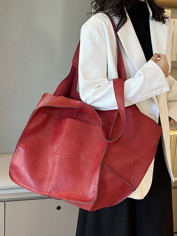 Tote Bags- Faux Leather Tote Shoulder Large Handbag- - Pekosa Women Clothing
