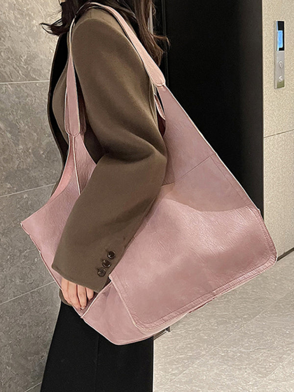 Tote Bags- Faux Leather Tote Shoulder Large Handbag- - Pekosa Women Clothing