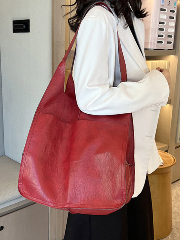 Tote Bags- Faux Leather Tote Shoulder Large Handbag- - Pekosa Women Clothing
