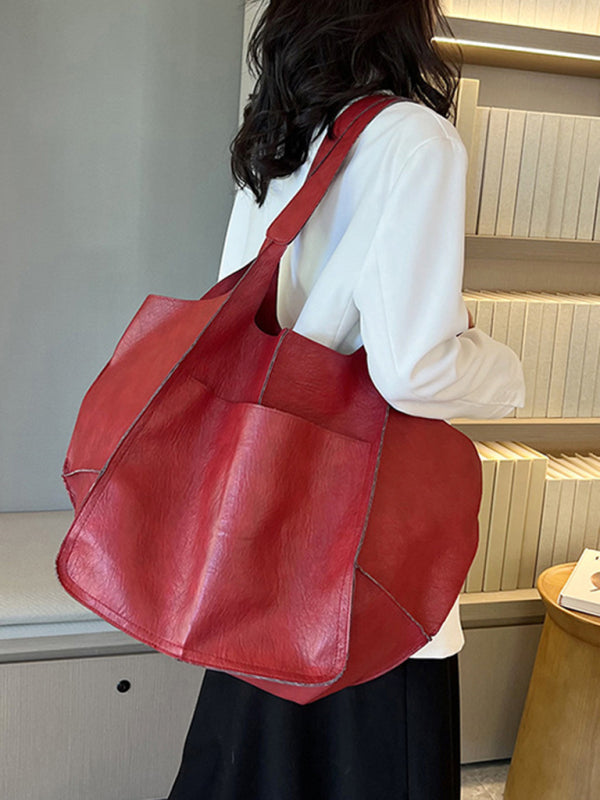 Tote Bags- Faux Leather Tote Shoulder Large Handbag- - Pekosa Women Clothing