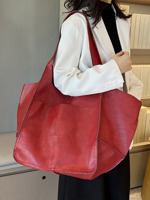 Tote Bags- Faux Leather Tote Shoulder Large Handbag- - Pekosa Women Clothing