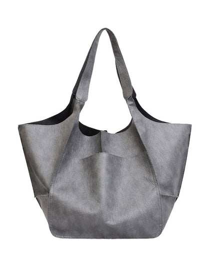 Tote Bags- Faux Leather Tote Shoulder Large Handbag- Grey- Pekosa Women Clothing