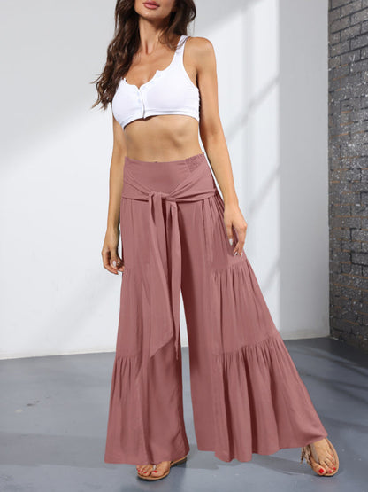 Trousers- Wide Leg High-Waisted Palazzo Trousers - Pants- - Pekosa Women Clothing