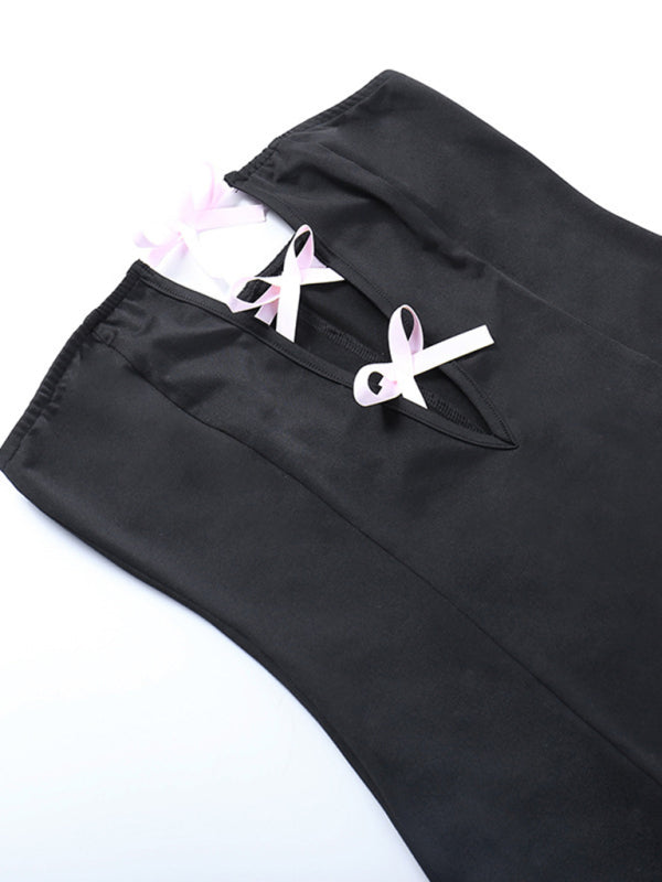 Tube Dresses- Strapless Mini Dress with Lace-up Bow Detail- - Pekosa Women Clothing
