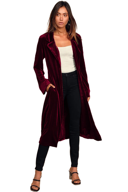 Velvet Coats- Luxe Velvet Velour Coat for Exclusive Events- Wine Red- Pekosa Women Clothing