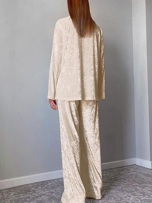 Velvet Outfits- Velvet Blazer Jacket & Elastic Waist Pants - 2-Piece Cozy Lounge- - Pekosa Women Clothing