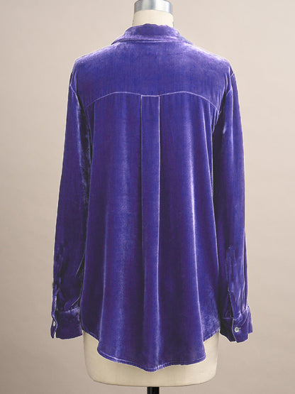 Velvet Shirts- Holiday Oversized Golden Velvet Couture Shirt for Winter- - Pekosa Women Clothing