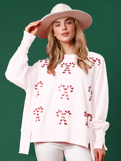 Xmas Sweatshirts- Thanksgiving and Christmas-Ready Pullover - Oversized Sweatshirt- White- Pekosa Women Clothing