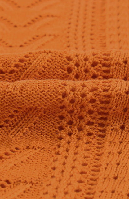 Crochet Sweaters- Cotton Blend Wool Knit Crew Neck Bishop Sleeve Sweater- - Pekosa Women Clothing