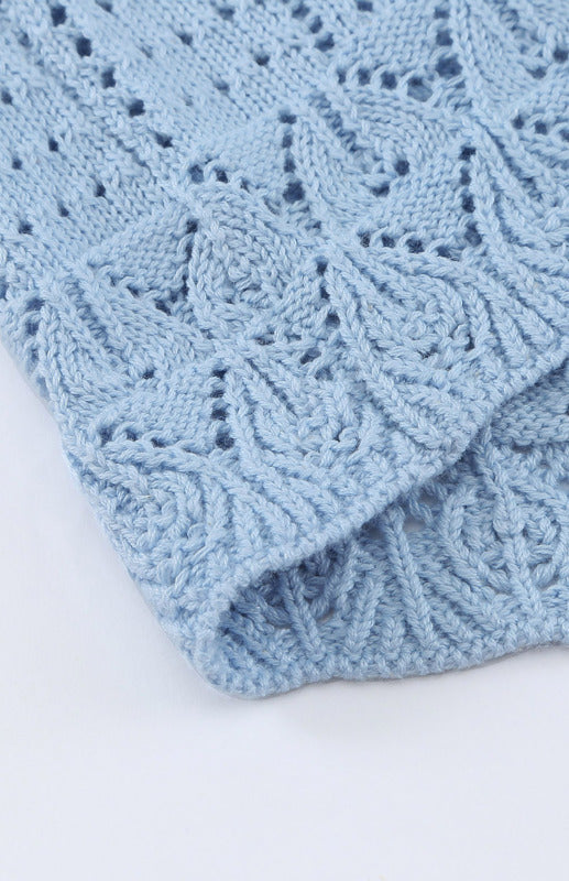 Crochet Sweaters- Cotton Blend Wool Knit Crew Neck Bishop Sleeve Sweater- - Pekosa Women Clothing