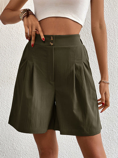 Pleated Shorts- Women's Loose Fit Pleated Shorts with Pockets- - Pekosa Women Fashion
