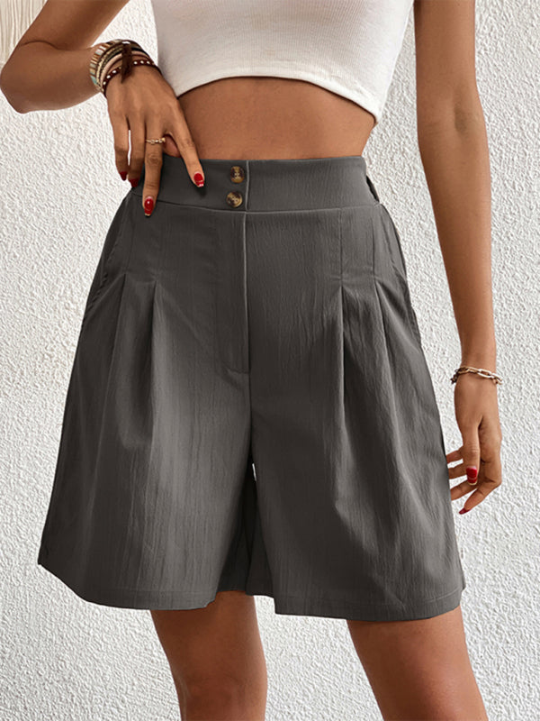 Pleated Shorts- Women's Loose Fit Pleated Shorts with Pockets- - Pekosa Women Fashion